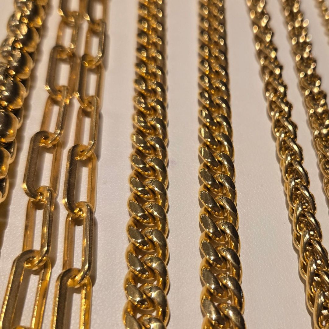 gold chains varying textures and lengths for bracelets